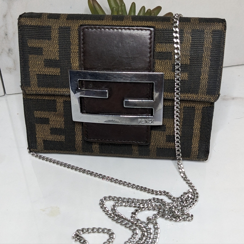 Vintage Fendi compact Zucca wallet on a chain